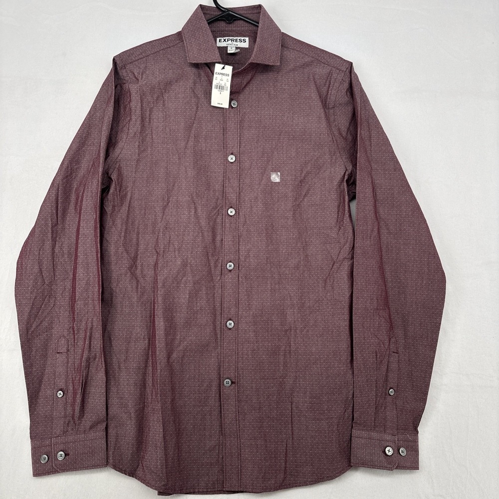 Express Extra Slim Fit Dress Shirt Burgundy Men's Small Button Down NWT